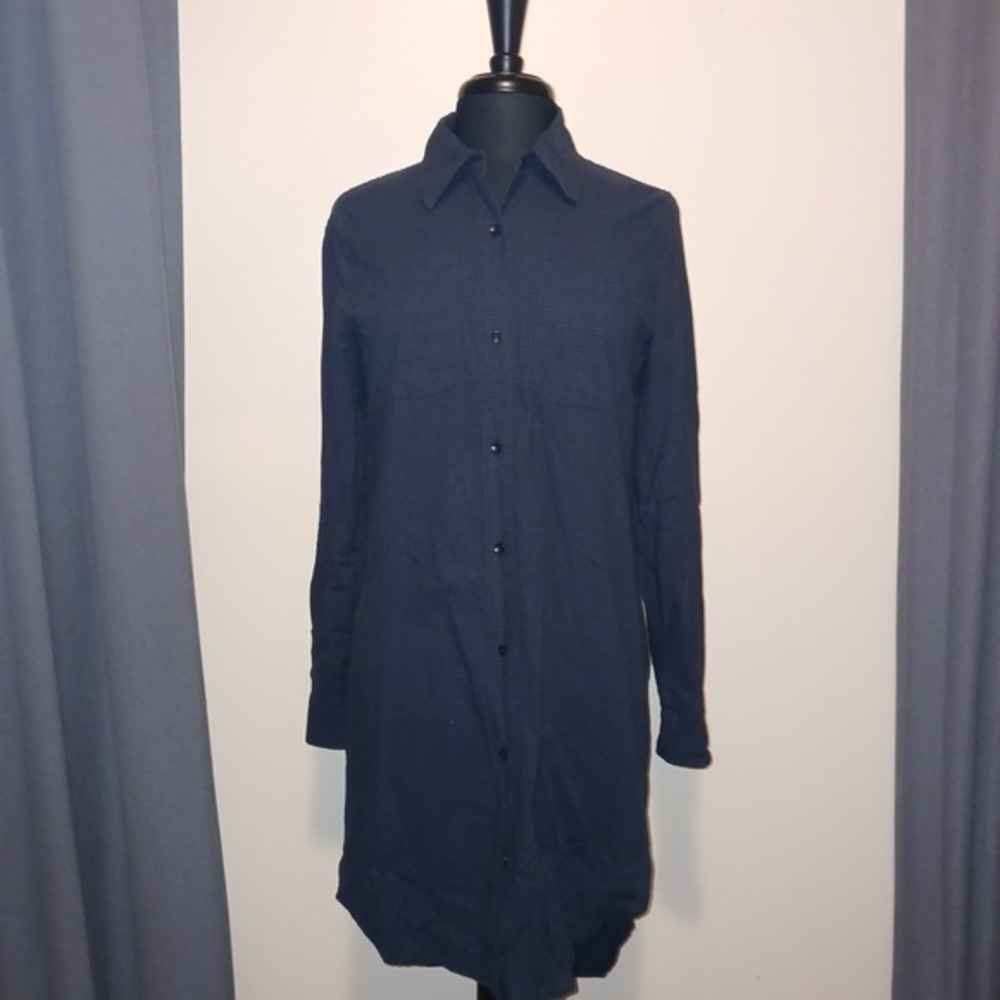 Shades of Grey by Micah Cohen Micro Plaid Long Sleeve Button Down Shirt Dress S‎